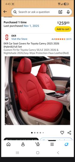 2026 Toyota Camry Seat Covers (Red)