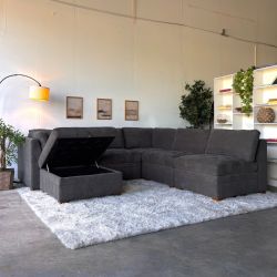 Delivery Available, Gray Modular Sectional with Storage Ottoman!