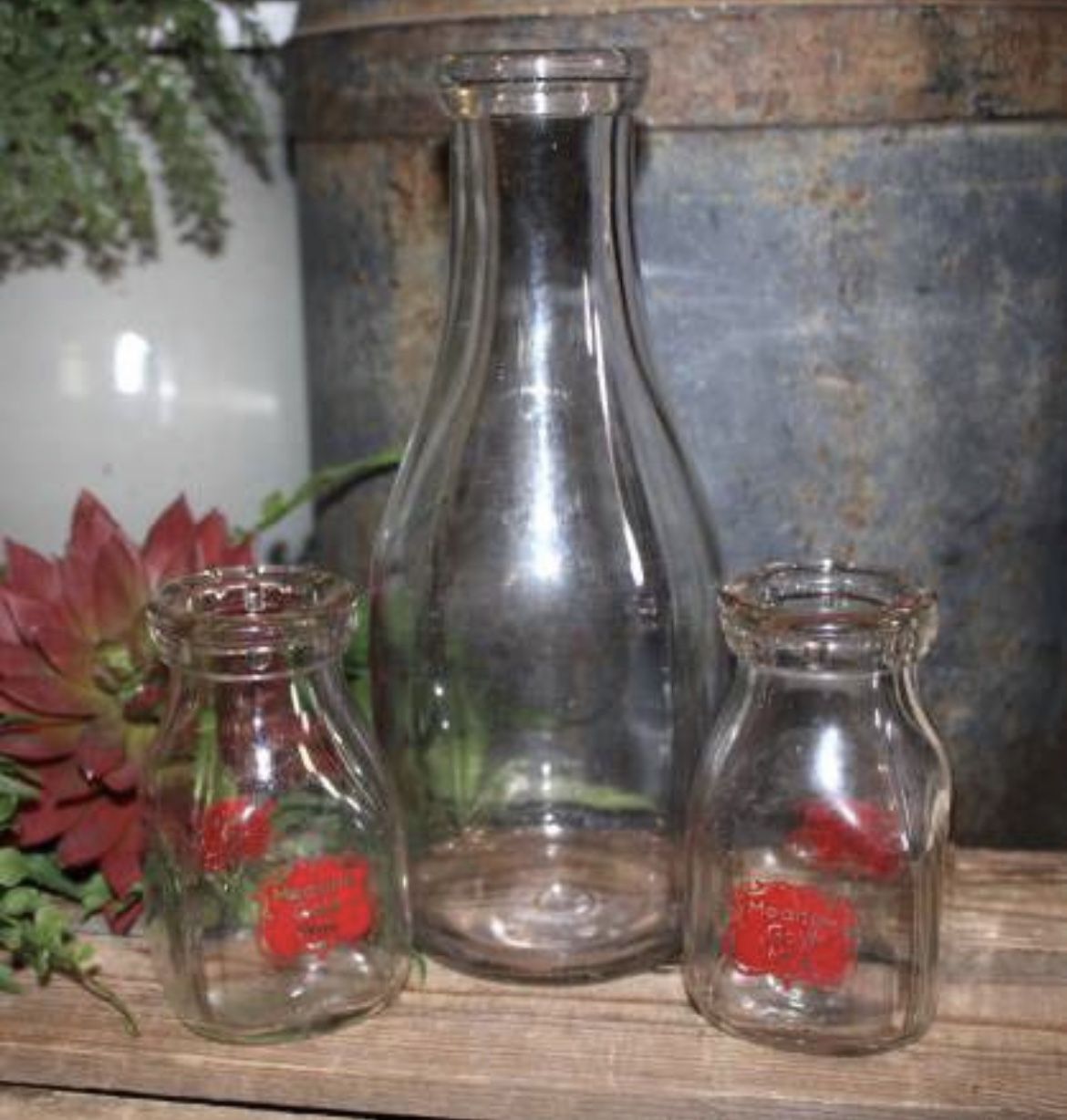 Lot of 3 Vintage Meadow Gold Glass Farmhouse Diary Milk Bottles