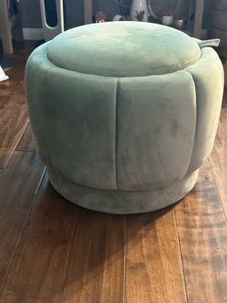 Round Velvet Storage Ottoman Sage Green