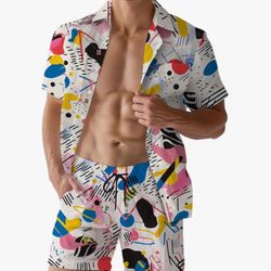 Shirts and Shorts Set 3 Pieces Tropical Outfit Animal Print Button Down Matching Suit with Bucket Hats