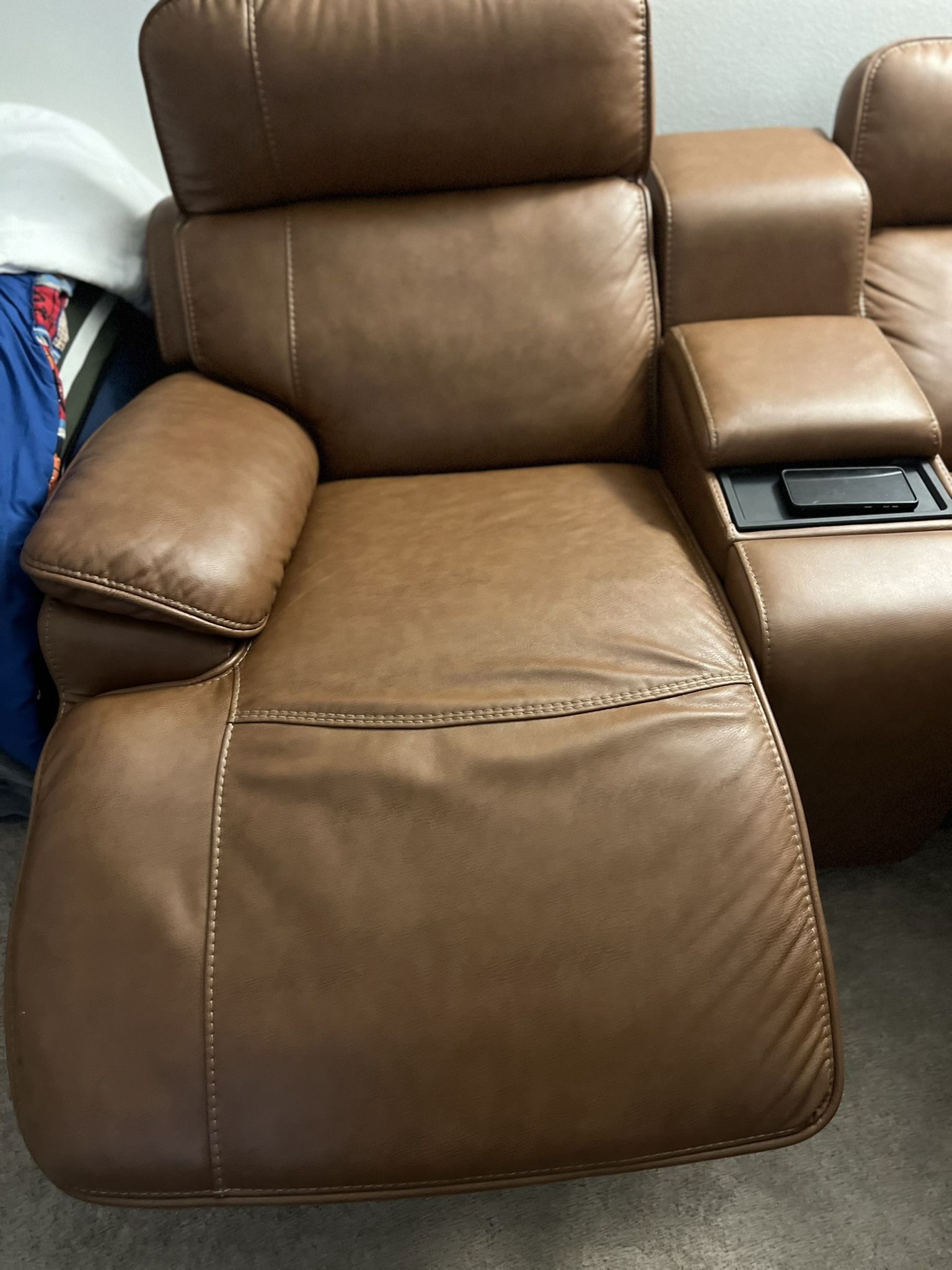 Camel leather recliner