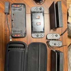 Original Version Switch + Extra Dock, Joycons, Case, Charger, Adapter, Mario Kart And Splatoon 2 