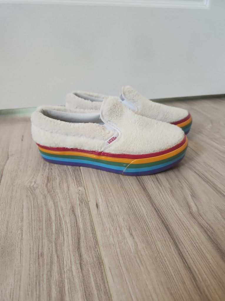 Vans Classic Slip-on Furry Rainbow White Size 2.5 Kids.
