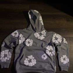 grey denim tear hoodie