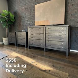 Ashley Baylow Rustic 6 Drawer Dresser + 2 Nightstands Set – $550 Delivered