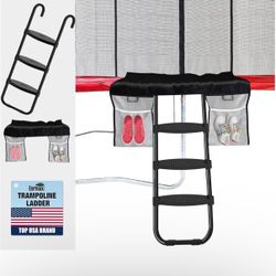 Only Trampoline Ladder,240 lbs Capacity,3 Wide Skid-Proof Steps&Shoe Storage Pocket,UV-Resistant Steel Stairs for Kid