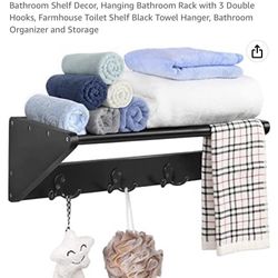 MaxGear Towel Racks for Bathroom, Towel Holder Wall Mounted, Bathroom Shelf Decor, Hanging Bathroom Rack with 3 Double Hooks, Farmhouse Toilet Shelf B