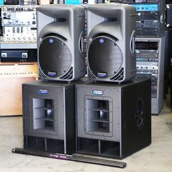 2005 Mackie SRM450 Active w/ SWA1501 Subwoofers -Matching Set