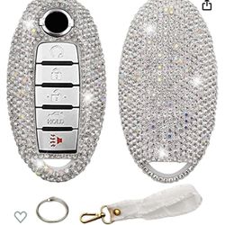 Ornater Handmade Bling Crystal Diamond Key Fob Cover Compatible with Infiniti and Nissan Altima Maxima Sedan Pathfinder,Unisex Adult (Silver), Full-si