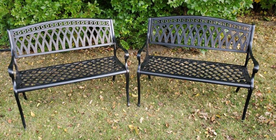 Pair of BALKENE HOME Simone 2-Person Antique Bronze Cast Aluminum Outdoor Benchs (Like New)