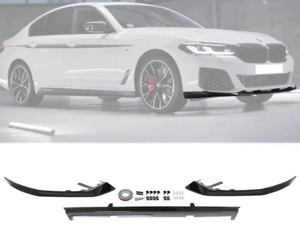 21-23 BMW G30 G31 LCI 5-Series 3PCS Front Bumper Lip Unpainted Black