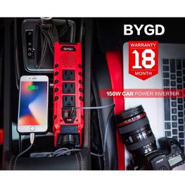 BYGD 150W Car Power Inverter DC 12V to 110V AC Converter with 3 Charger Outlets and Dual 2.4A USB Ports