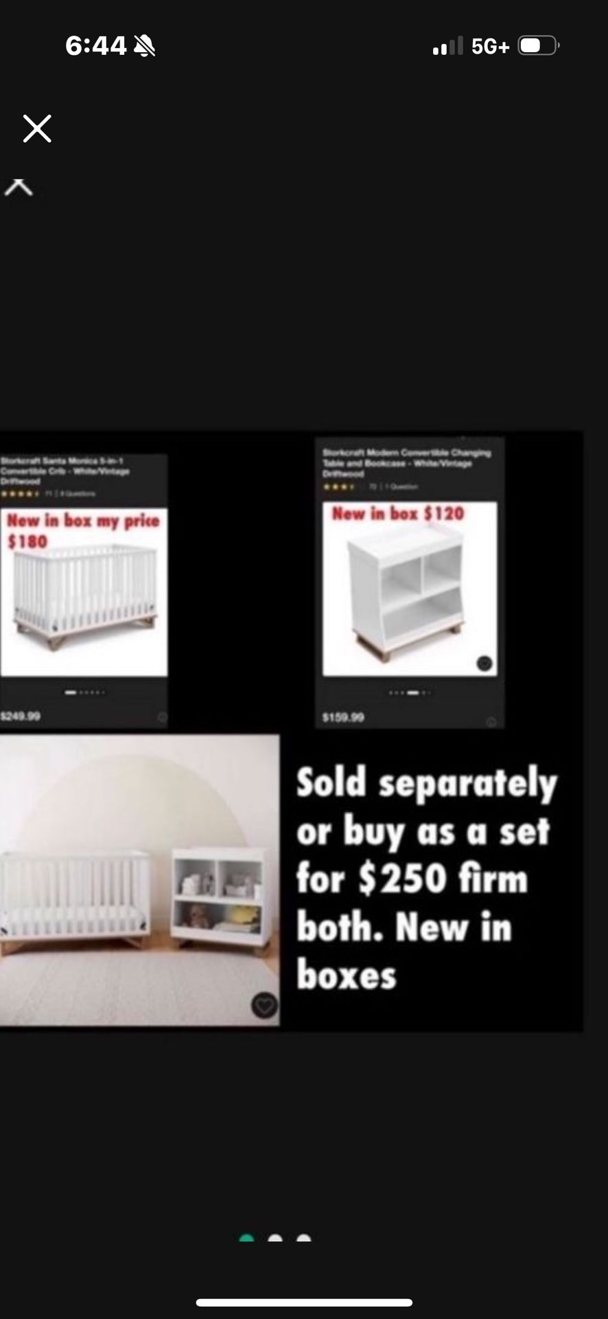New in box sold separately or together Crib new in box $180 Changing table new in box $120 Or take both for $250. Firm no lower Cash only East Palmd