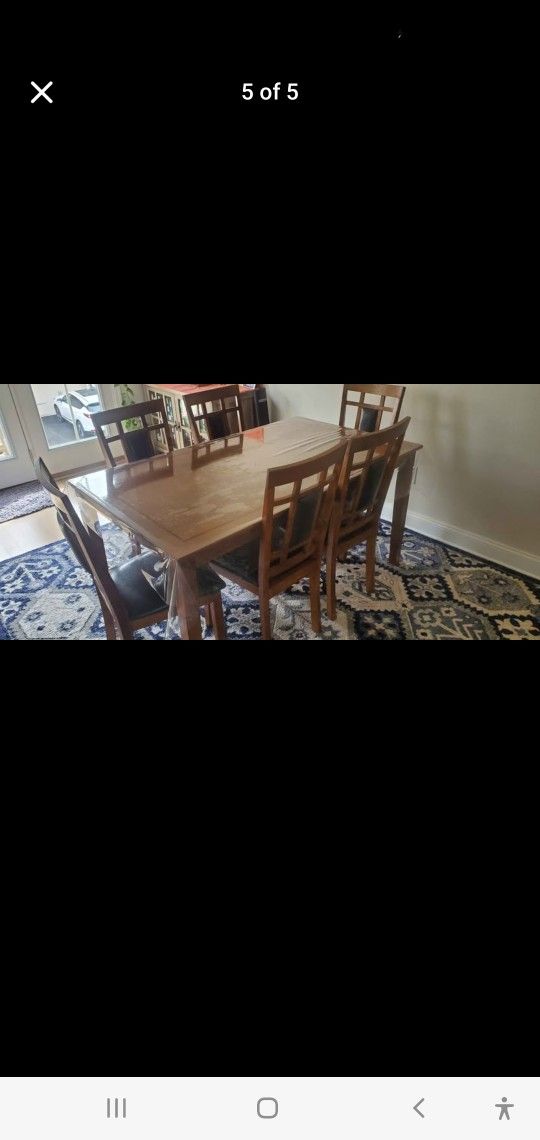 7 Piece Wood Brown Dining Set in Light Oak
