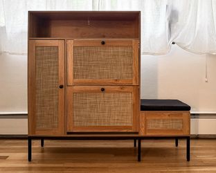 Shoe Storage Cabinet with 2 Flip Drawers and  Storage Bench