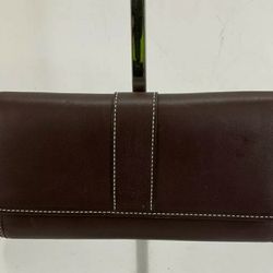 Coach Designer Dark Brown Leather Contrast Stitch Snap Flap Long Wallet w/Checkbook Cover