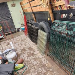 Tomato cages and small dog  Crates
