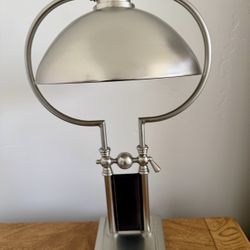 Vintage Ralph Lauren Carthage Helmet Table Lamp Brushed Nickel & Leather