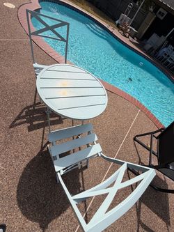 Light Blue Metal Bistro Table and Chairs Set