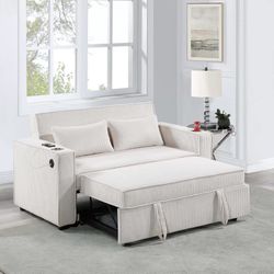Brand New Beige Corduroy Convertible Sofa Sleeper 