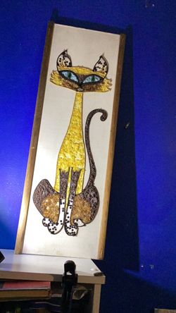 Vintage Mid-Century Cat Wall Art Panel