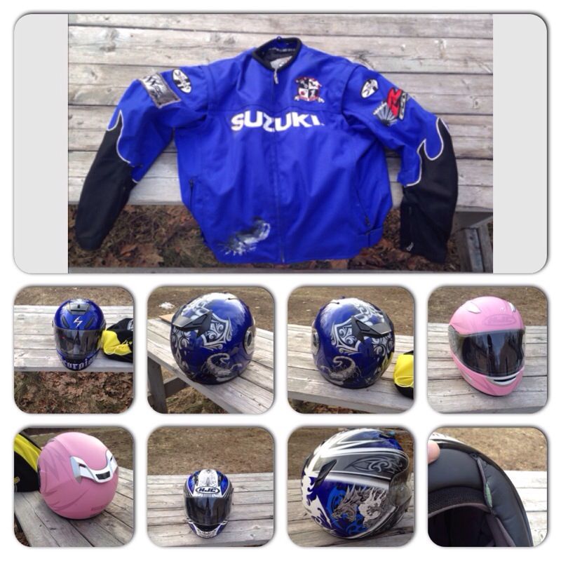 3 helmets/1 riding jacket