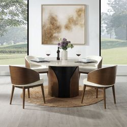 Dining set 5 pc Natural Marble top and Walnut finish, New Especial price 