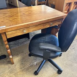 Wood Desk and Office Chair Set