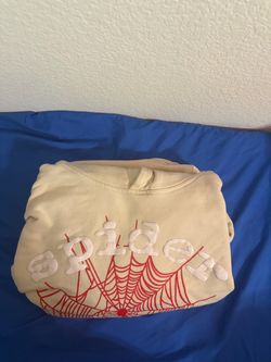 Sp5der Cream Sweatshirt with Web Graphic