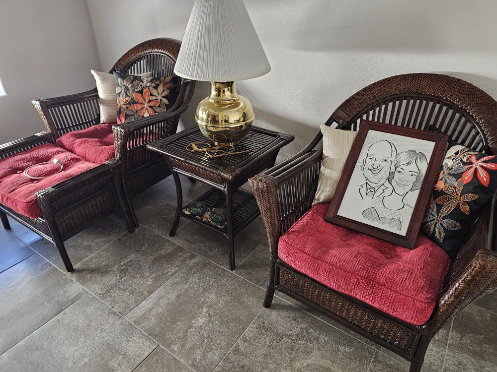2 Wicker Chairs, Table & Ottoman 