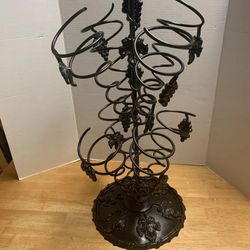 VINTAGE 3'FT TALL CAST IRON WINE BOTTLE STAND HOLDER w/ GRAPE MOTIF DISPLAY A

