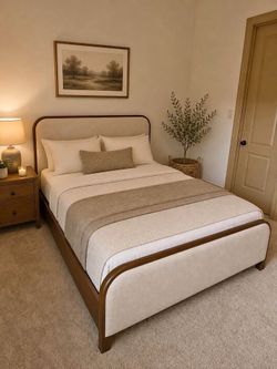 Upholstered Bed Frame with Wood Trim