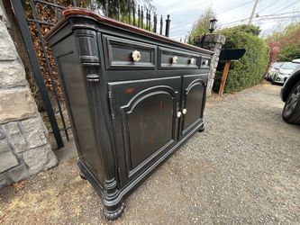 Black and cherry wood sideboard, buffet cabinet silverware drawer
