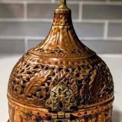18th Century Rajasthani Mughal Copper Pandan Betel Nut Spice Box 5"h x 4"dg