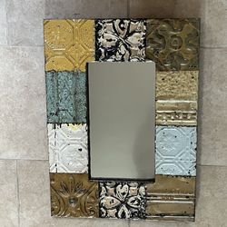 Antique Tin Framed Mirror 