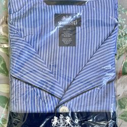 Stafford Mens  Pajama Set Size XXL  Blue Long Sleeve Coat Front 60% Cotton  NEW