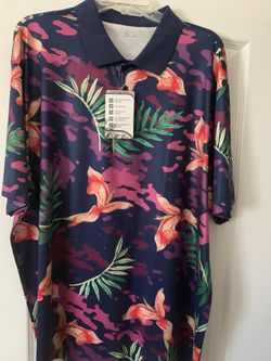 Men’s New Polo Shirt Size 2XL, Various Colors With Tropical Pattern, Soft Fabric