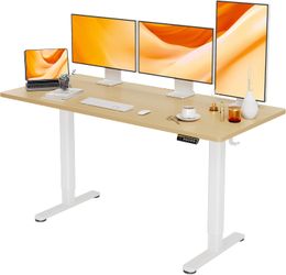 Claiks Electric Standing Desk with Adjustable Height 55", White Frame/Bamboo Top         