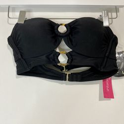Xhilaration Women’s Double Strap Bandeau Swim Bikini Top Black NWT