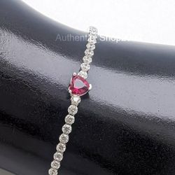 PANDORA STERLING SILVER CZ & RUBY HEART BRACELET