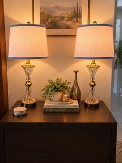 Crystal Glass Table Lamps Set of 2 | USB-C & USB Ports | Like New