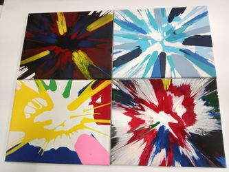 Set of 4 Abstract Spin Art Canvas Paintings