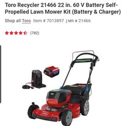 Brand New In The Box Toro Recycler 22-in 60 Volt Battery Self-propelled Lawn Mower Kit