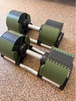 NÜOBELL 5-80lb Adjustable Dumbbells in EXCELLENT condition + GORGEOUS tactical green