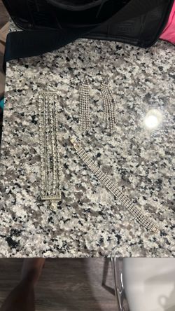 Three piece diamond earrings, and bracelets