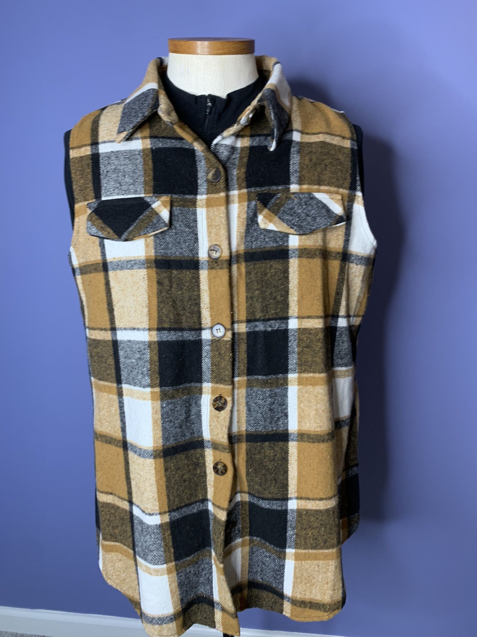 Flannel Vest Men 2XL Dual Pocket Buffalo Plaid
