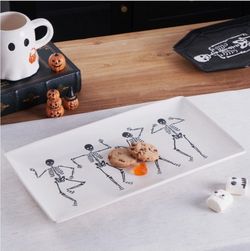 $13 Way to        Celebrate Halloween Ceramic Dancing Skeletons        Tray HARD TABLETOP this oversized    serving     tray is 14.25" x 8.19" is    d