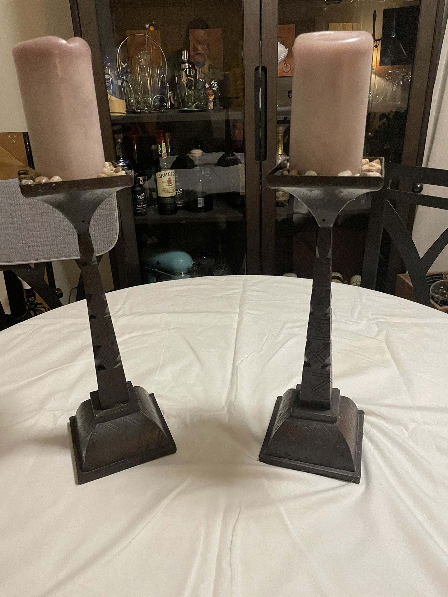 2 Wrought Iron Pillar Candle Holder