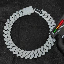 25mm Wide 4Rows Solid Silver Cuban Link Chain Rapper Hip Hop VVS Iced Out Necklace Pass Test
